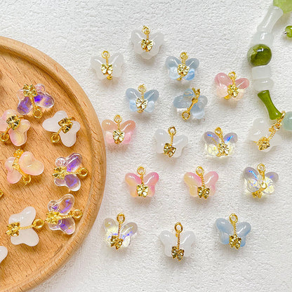 CM005-Filigree Glass Butterfly Charm