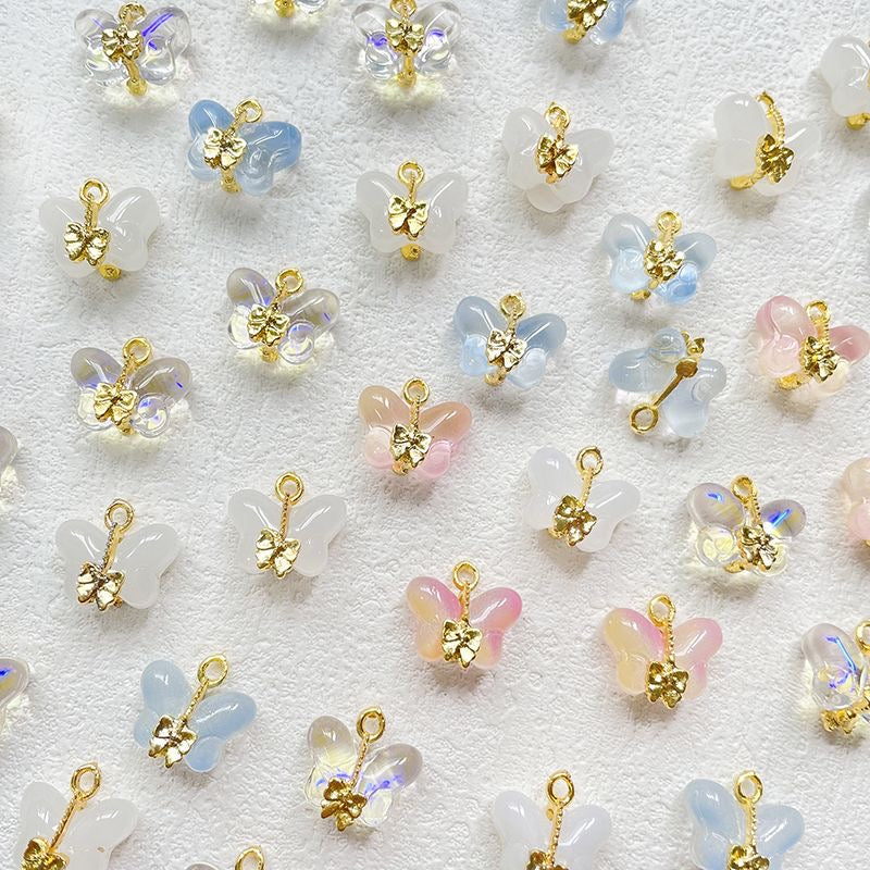 CM005-Filigree Glass Butterfly Charm