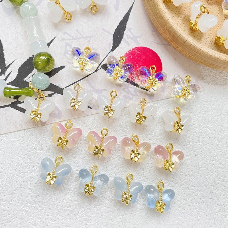 CM005-Filigree Glass Butterfly Charm